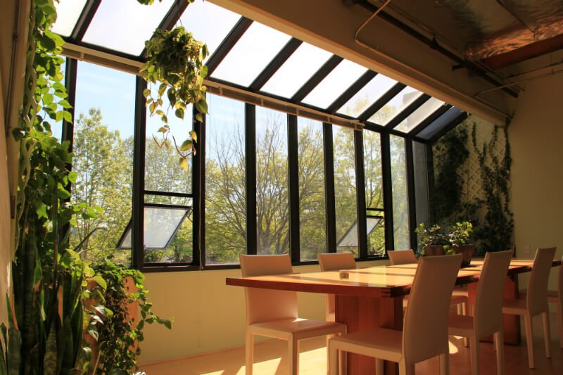 A meeting room and conference table in the Uncle Harry's Natural Products facility