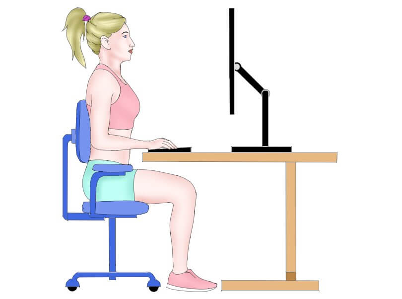 Proper sitting posture - woman working at computer desk - Posture Exercises Method - Fruit-Powered