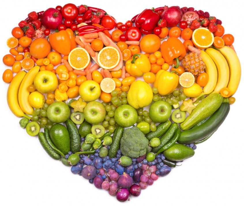 Health transformation - rainbow fruits in heart shape - Fruit-Powered
