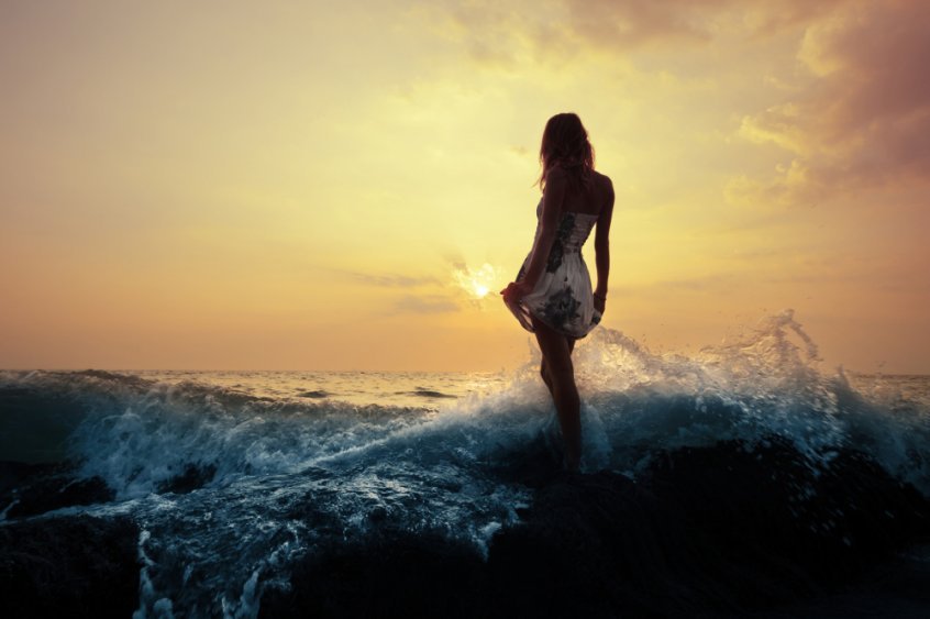 Self-love - health transformation - woman standing in ocean - Fruit-Powered